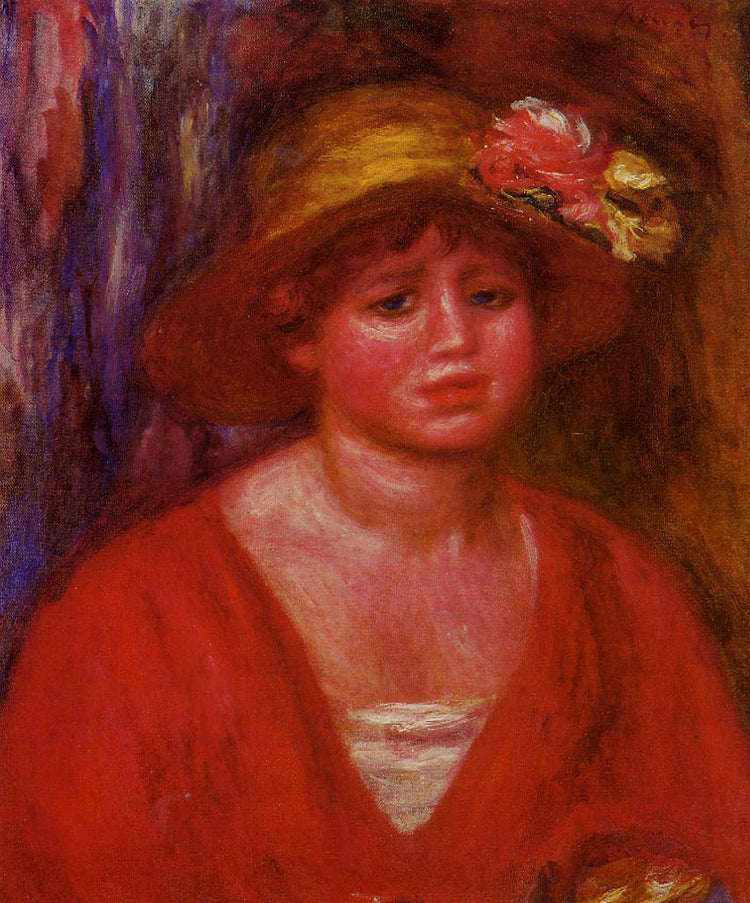 Bust of a Young Woman in a Red Blouse - Pierre-Auguste Renoir