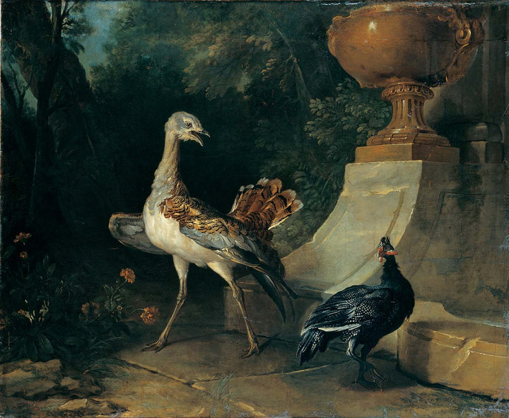 Bustard and Guinea Hen by Jean-Baptiste Oudry — hand-painted animal oil painting reproduction on canvas