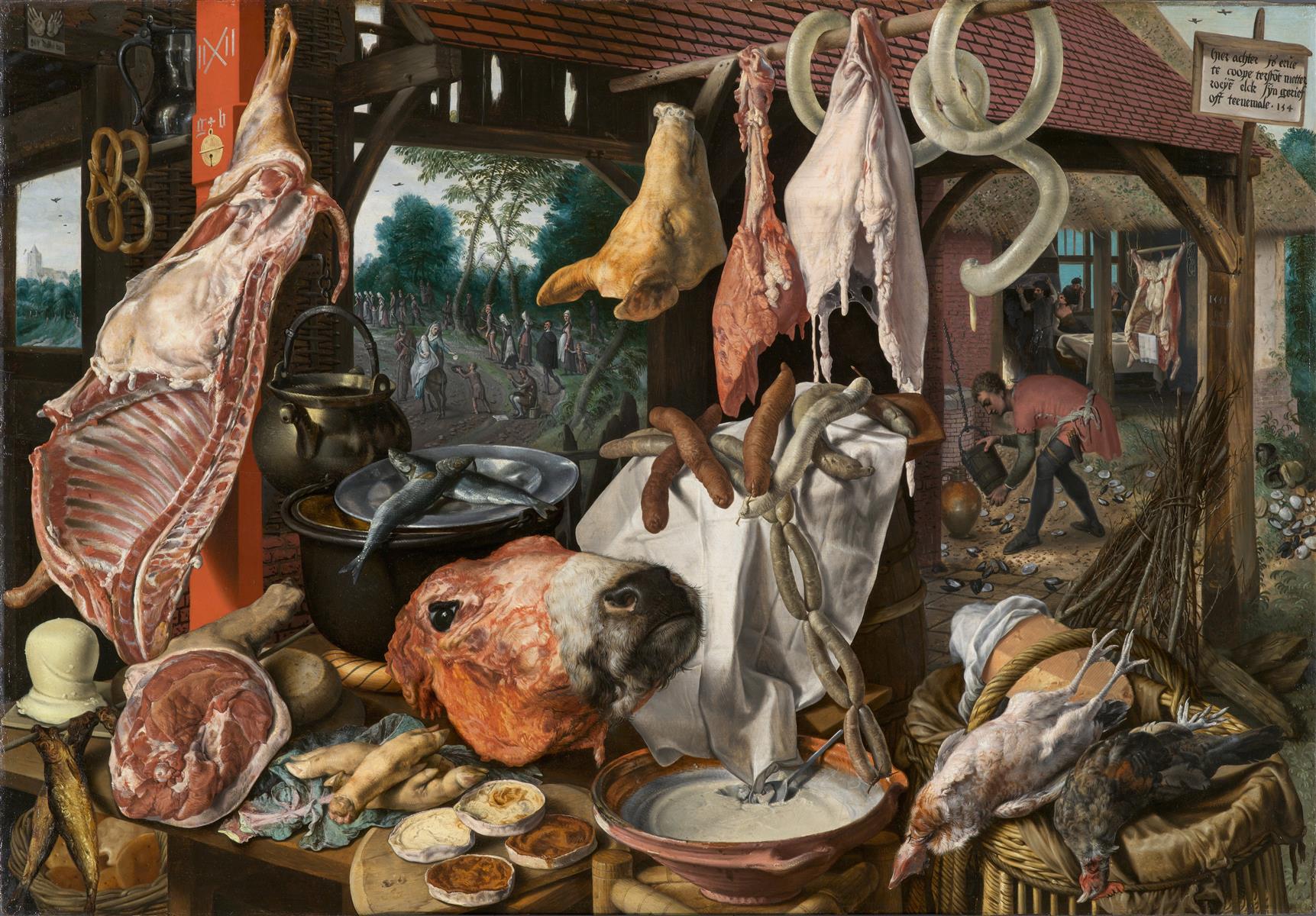 Butcher's Stall with the Flight into Egypt - Pieter Aertsen