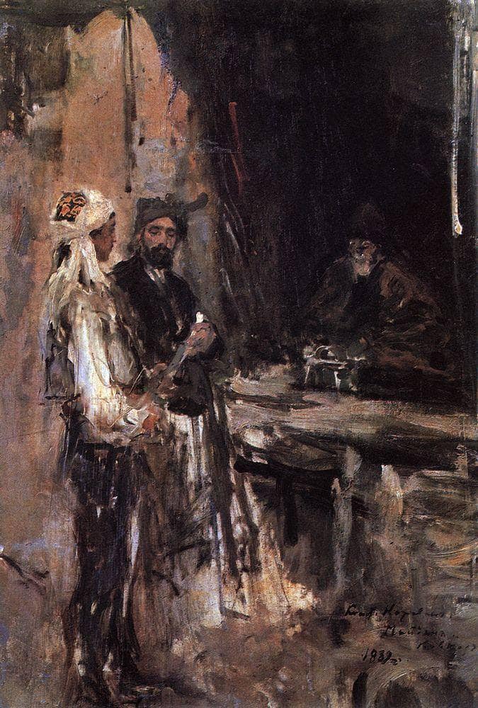 Buying a dagger by Konstantin Korovin — hand-painted cultural oil painting reproduction on canvas