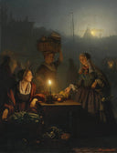 Buying Fruit and Vegetables at the Night Market by Petrus van Schendel — hand-painted cultural oil painting reproduction on canvas