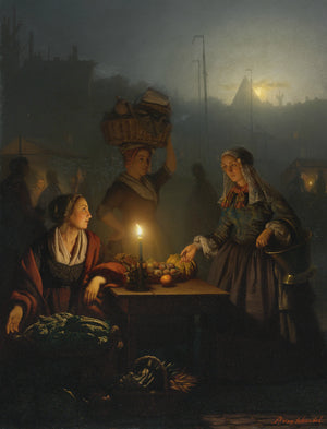 Buying Fruit and Vegetables at the Night Market - Petrus van Schendel