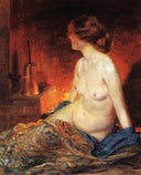 By the Fireside by Guy Rose — hand-painted cultural oil painting reproduction on canvas