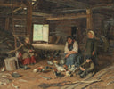 Barn interior with peasants and poultry by Ivan Tvorozhnikov — hand-painted still oil painting reproduction on canvas