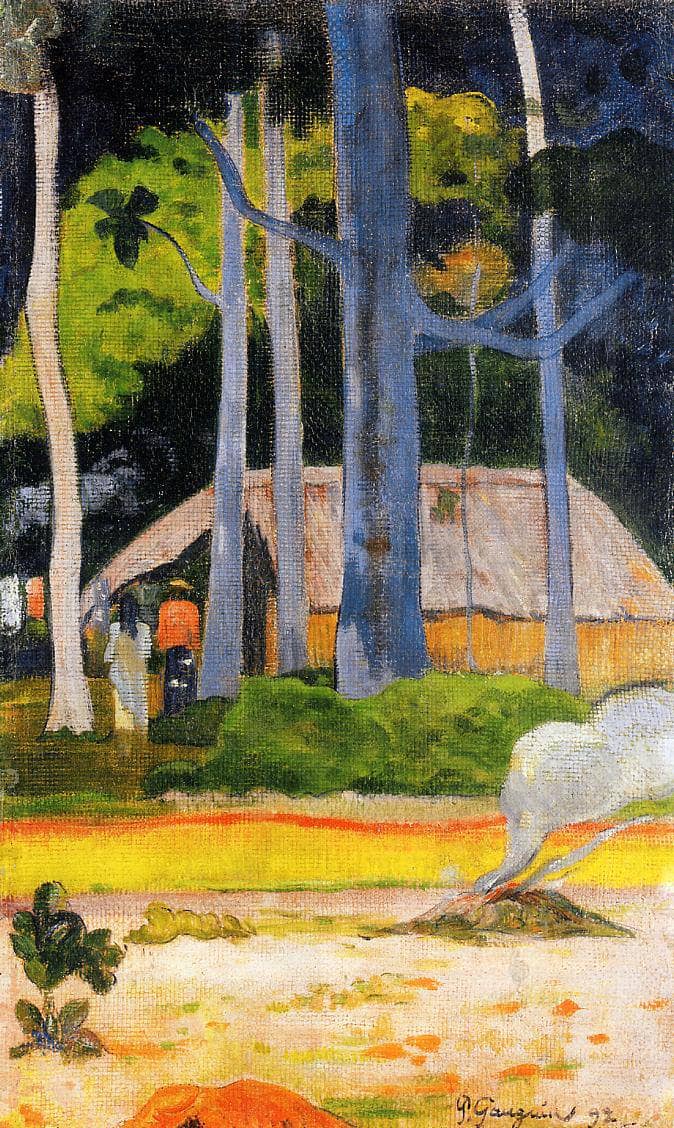 Cabin under the trees by Paul Gauguin — hand-painted architectural oil painting reproduction on canvas
