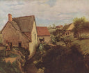 Cabins with Mill on the River Bank by Camille Corot — rural oil painting wall art, Realism