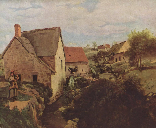 Cabins with Mill on the River Bank