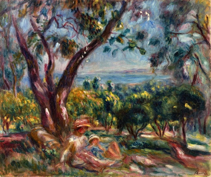 Cagnes Landscape with Woman and Child by Pierre-Auguste Renoir — hand-painted botanical oil painting reproduction on canvas