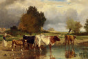 Calf cows at the marl by Constant Troyon — rural oil painting wall art, Realism