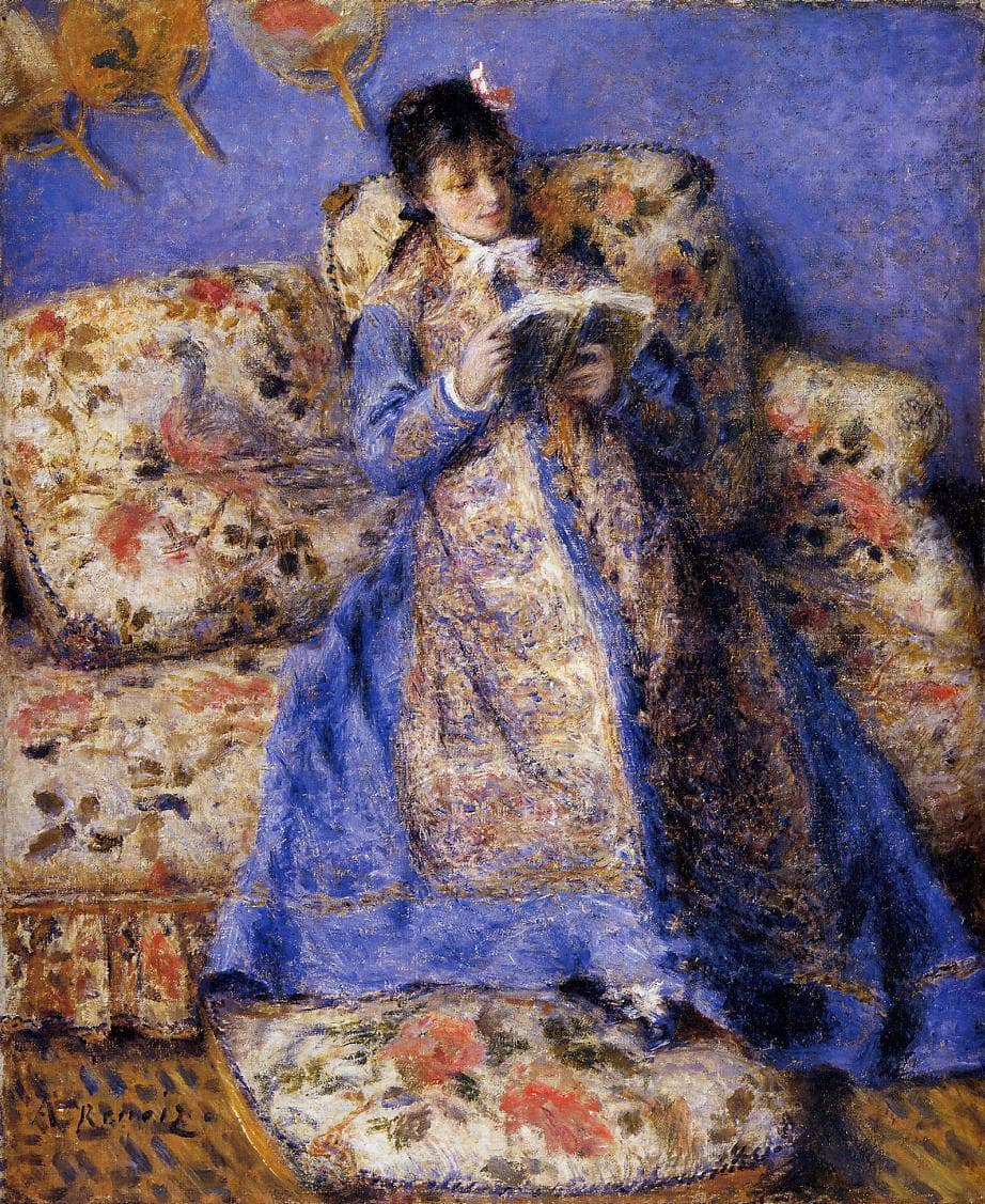 Camille Monet Reading by Pierre-Auguste Renoir — hand-painted portrait oil painting reproduction on canvas