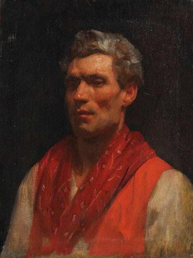 Male portrait with red handkerchief by Michele Cammarano — hand-painted portrait oil painting reproduction on canvas