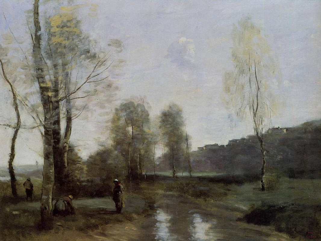 Canal in Picardi by Camille Corot — hand-painted botanical oil painting reproduction on canvas