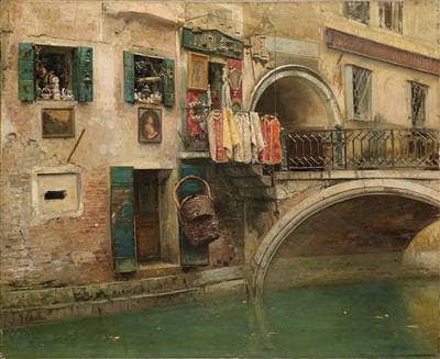 Canal in Venice by Vincenzo Caprile — hand-painted architectural oil painting reproduction on canvas