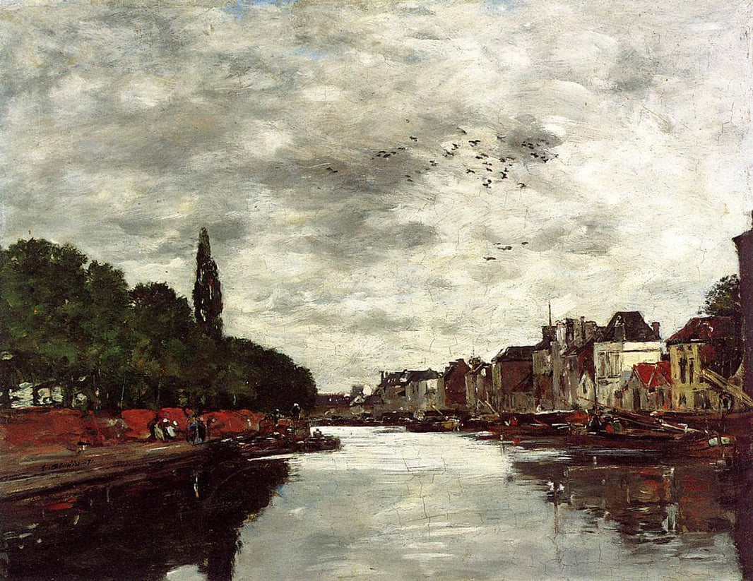 Canal near Brussels by Eugene Boudin — hand-painted botanical oil painting reproduction on canvas