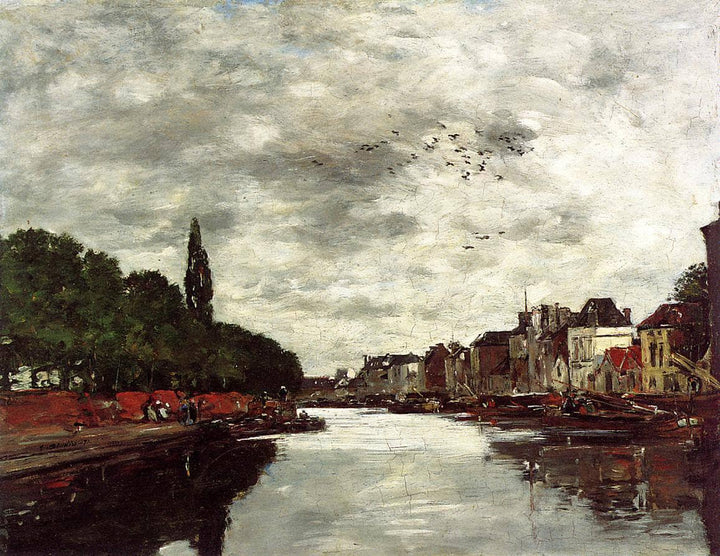 Canal near Brussels by Eugene Boudin — hand-painted botanical oil painting reproduction on canvas
