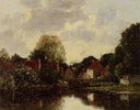 Canel near Dordrecht by Eugene Boudin — hand-painted architectural oil painting reproduction on canvas