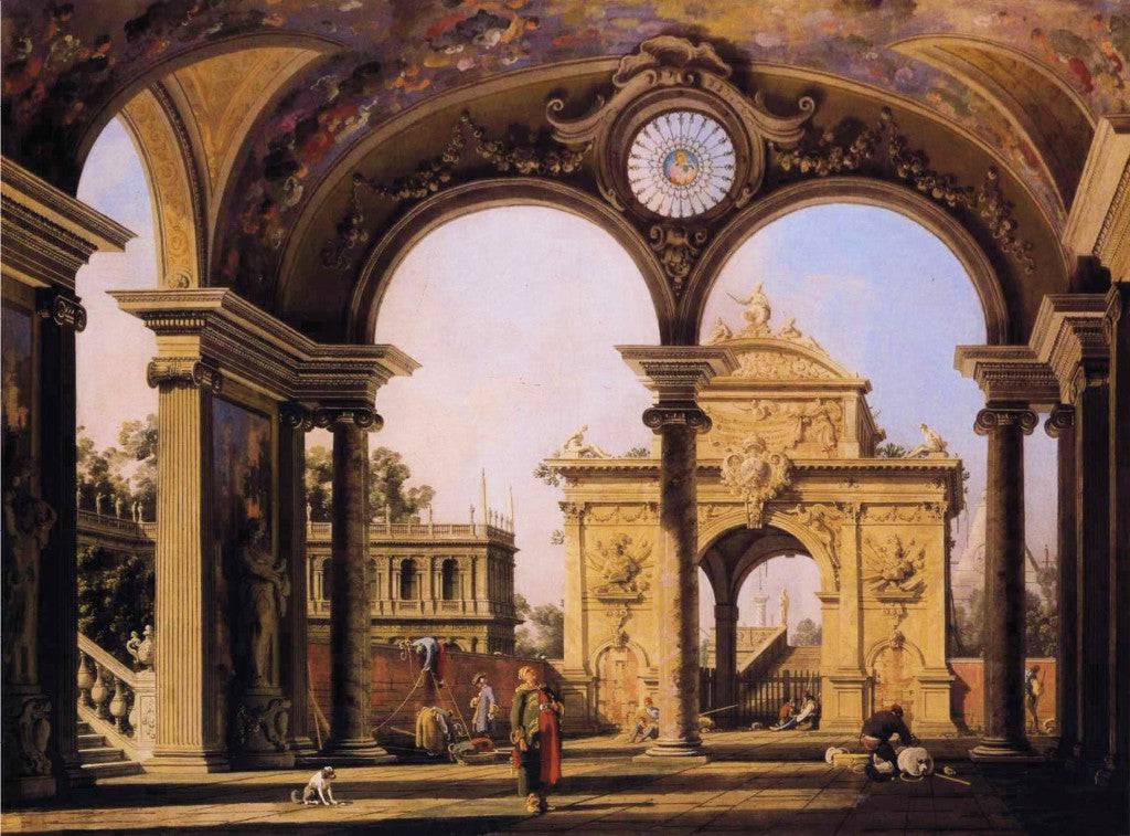 Capriccio of a Renaissance Triumphal Arch seen from the Portico of a Palace - Canaletto