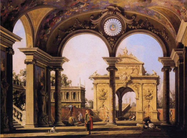 Capriccio of a Renaissance Triumphal Arch seen from the Portico of a Palace - Canaletto