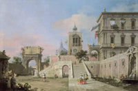 Capriccio of twin flights of steps leading to a palazzo by Canaletto — hand-painted architectural oil painting reproduction on canvas