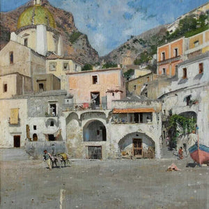 The square in Positano by Vincenzo Caprile — Oil Painting Reproduction