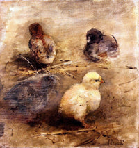 Study of chicks by Vincenzo Caprile — hand-painted animal oil painting reproduction on canvas