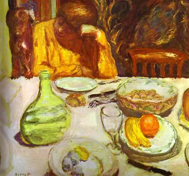 Carafe, Marthe Bonnard with Her Dog by Pierre Bonnard — hand-painted photography oil painting reproduction on canvas