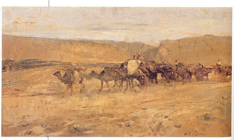 Caravan in the desert by Romualdo Locatelli — hand-painted landscape oil painting reproduction on canvas