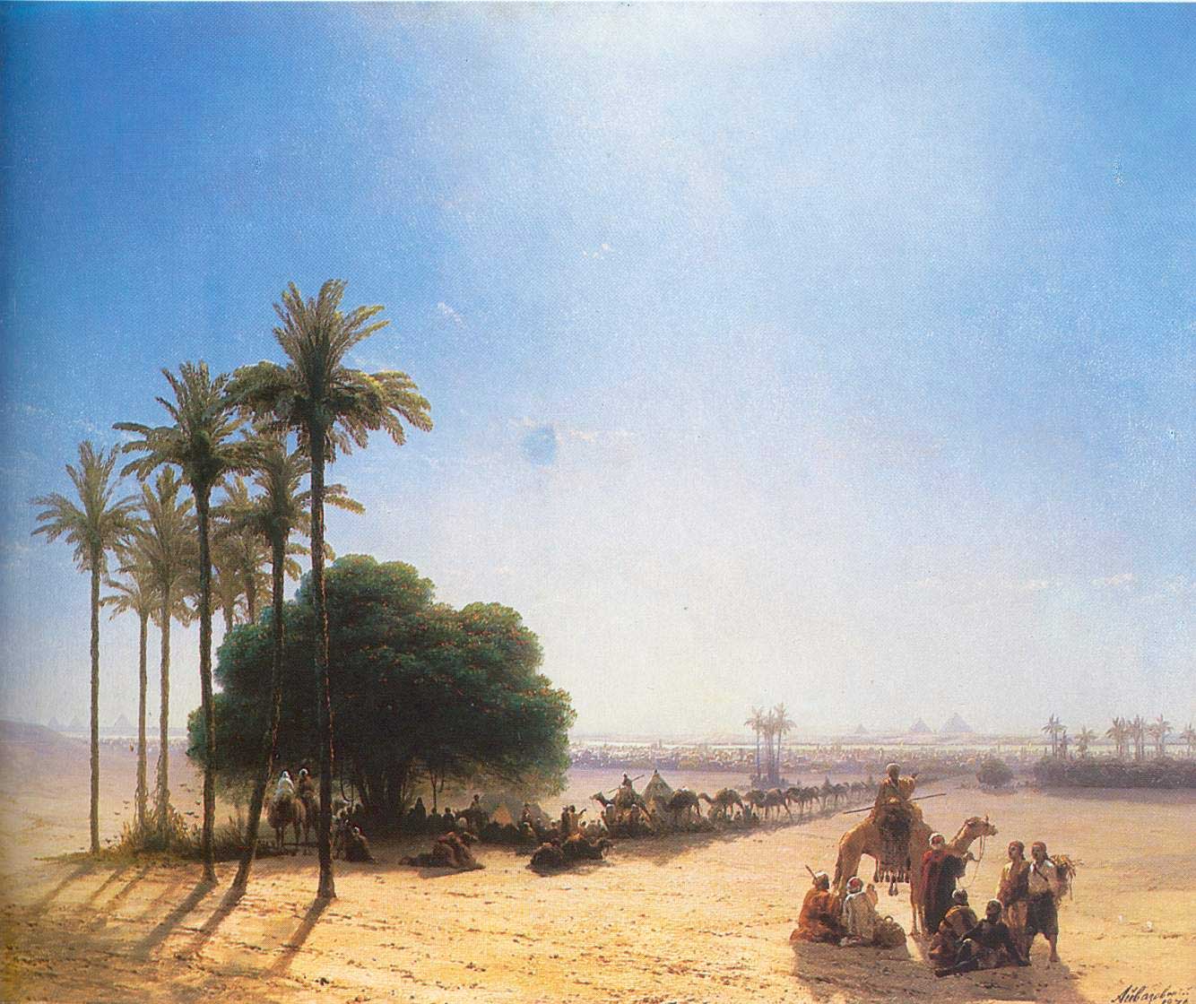 Caravan in the oasis. Egypt