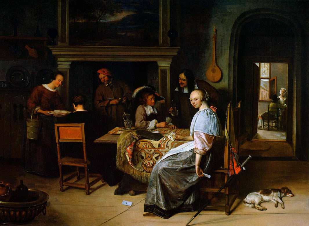 The Card Players in an Interior by Jan Steen — hand-painted still oil painting reproduction on canvas