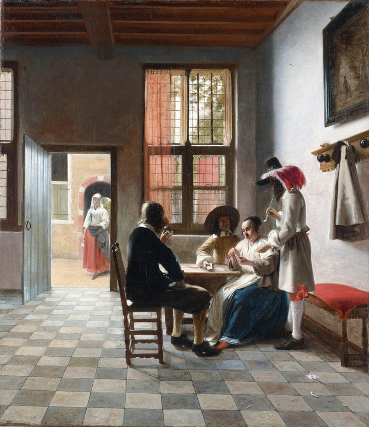 Cardplayers by Pieter de Hooch — hand-painted genre oil painting reproduction on canvas
