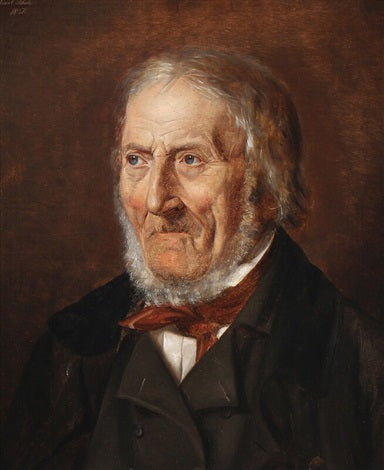 Portrait of an elderly gentleman wearing a black overcoat, white shirt and a necktie - Carl Bloch