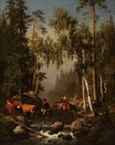 Travellers crossing a river by Carl Bloch — hand-painted landscape oil painting reproduction on canvas