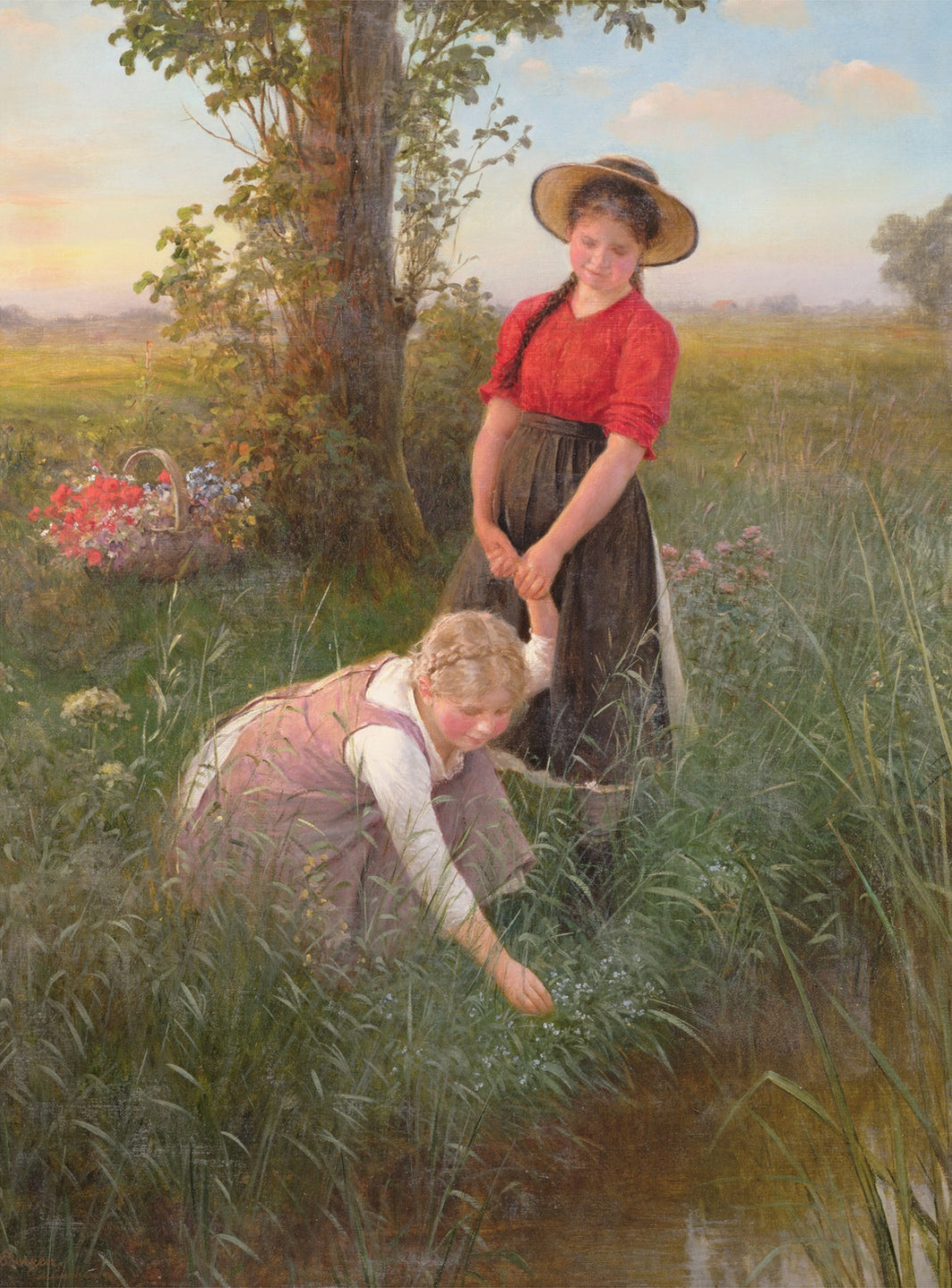 Picking flowers by Carl von Bergen — hand-painted landscape oil painting reproduction on canvas