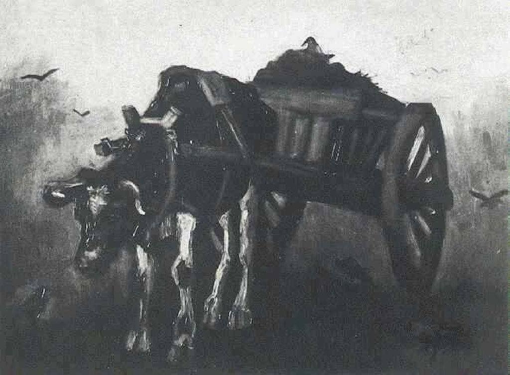 Cart with Black Ox by Vincent van Gogh — hand-painted animal oil painting reproduction on canvas