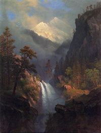 Cascading Falls at Sunset by Albert Bierstadt — hand-painted botanical oil painting reproduction on canvas