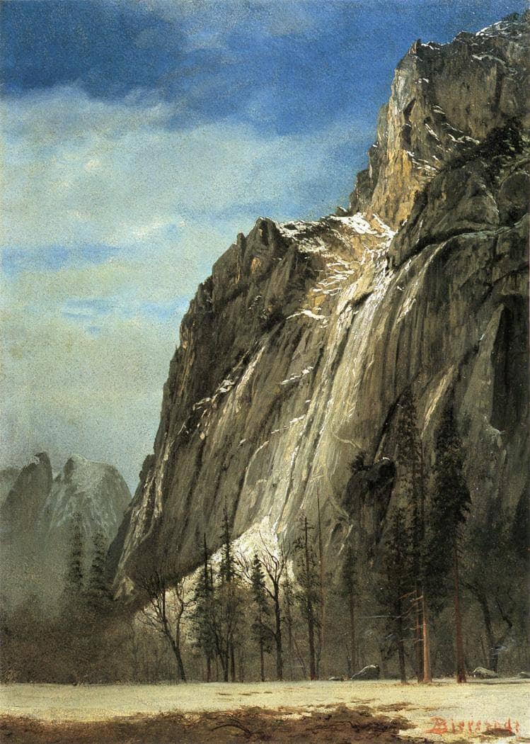 Cathedral Rocks, A Yosemite View by Albert Bierstadt — hand-painted botanical oil painting reproduction on canvas