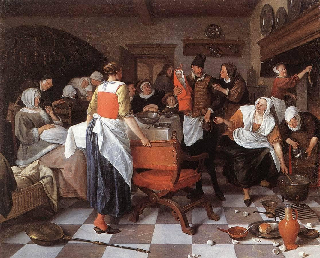 Celebrating the Birth by Jan Steen — hand-painted portrait oil painting reproduction on canvas
