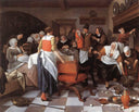 Celebrating the Birth by Jan Steen — group oil painting wall art, Baroque