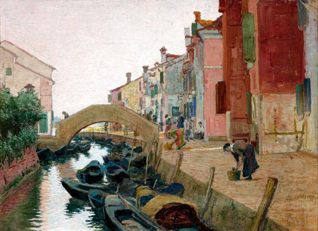Channel in Burano by Angelo Morbelli — hand-painted landscape oil painting reproduction on canvas