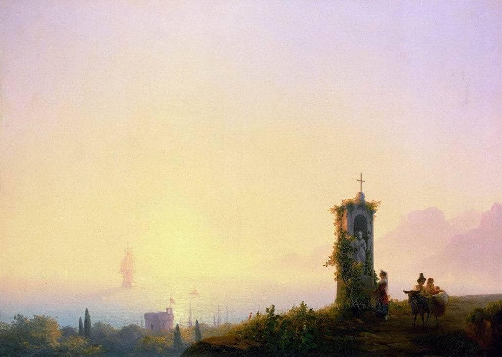 Chapel on seashore by Ivan Aivazovsky — hand-painted landscape oil painting reproduction on canvas