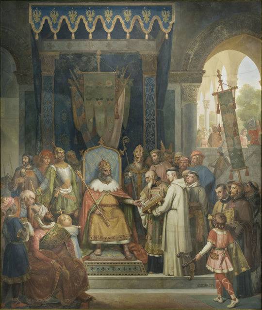 Charlemagne, surrounded by his main officers, receives Alcuin - Jean Victor Schnetz