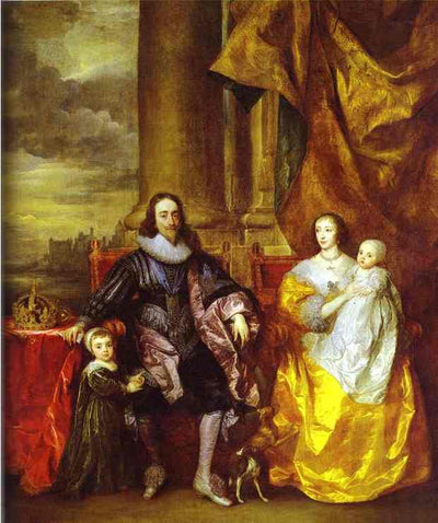 Charles I and Queen Henrietta Maria with Charles, Prince of Wales and Princess Mary in apartment