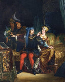 Charles VI and Odette de Champdivers by Eugene Delacroix — group oil painting wall art, Romanticism
