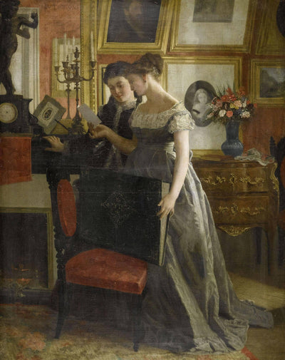Two young women in a cabinet by Charles Victor Thirion — oil painting reproduction