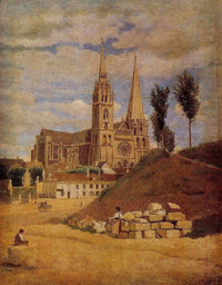 Chartres Cathedral by Camille Corot — hand-painted animal oil painting reproduction on canvas