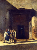 Chattering in the square in Piscinula by Michele Cammarano — hand-painted architectural oil painting reproduction on canvas