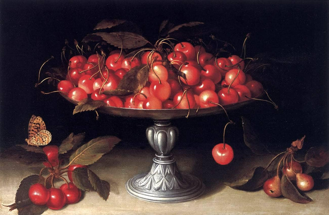 Cherries in a Silver Compote by Fede Galizia — hand-painted botanical oil painting reproduction on canvas