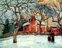 Chestnut Trees, Louveciennes, Winter by Camille Pissarro — winter oil painting wall art, Impressionism