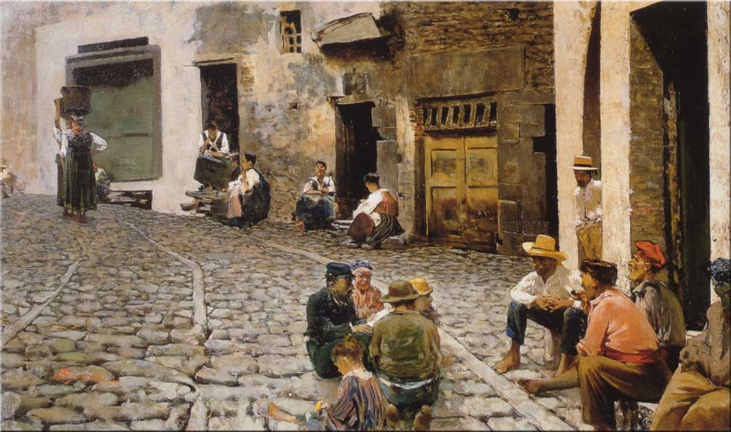 Chiacchiere a Riomaggiore by Telemaco Signorini — hand-painted architectural oil painting reproduction on canvas