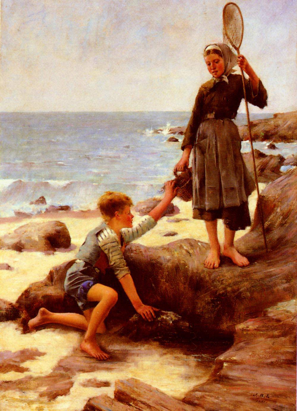 Child fishermen by Jules Bastien-Lepage, hand-painted portrait oil painting reproduction on canvas
